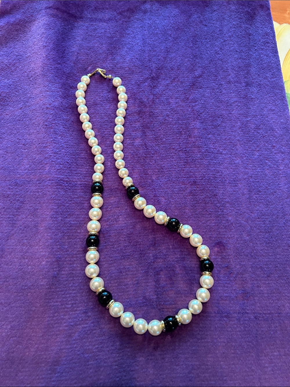 Napier Classic White Pearl and Black Bead Necklace